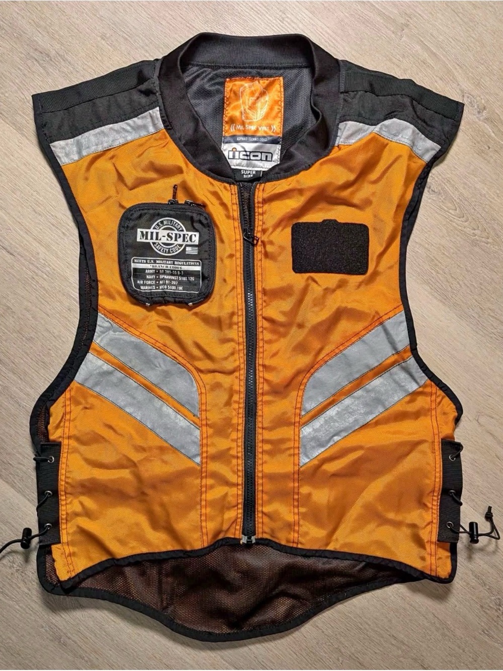 ICON Orange Safety Reflective Motorcycle Vest with Black Trim